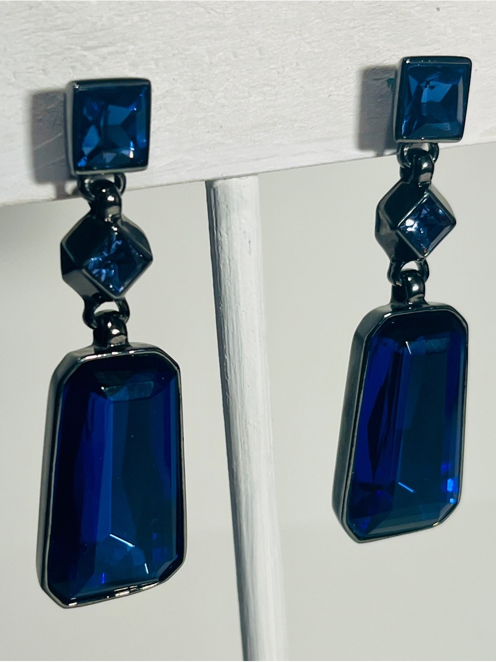 80s Givenchy Swarovski Crystal Deep Blue Chunky Earrings Vintage